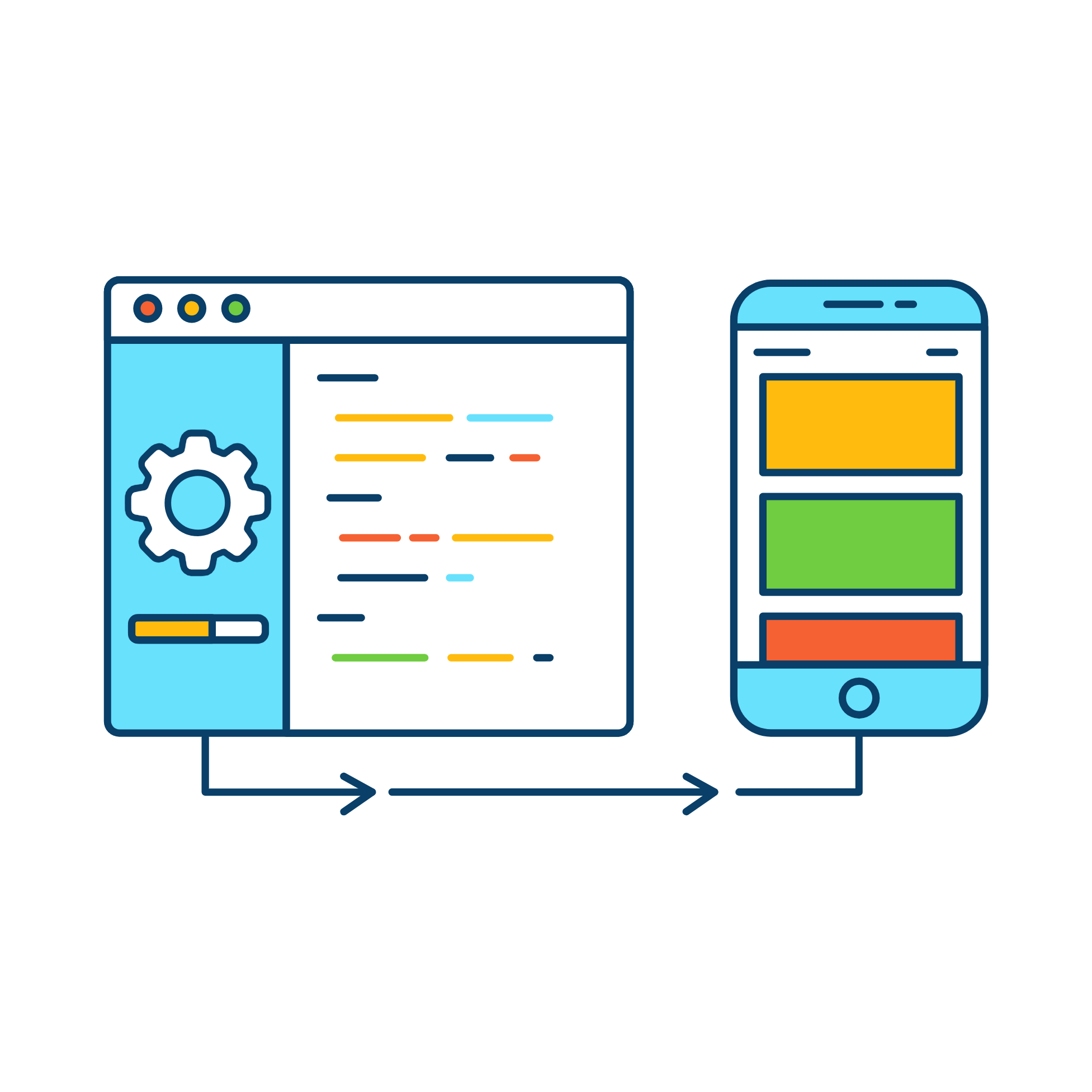 Icône représentant le développement web avec un ordinateur et du code